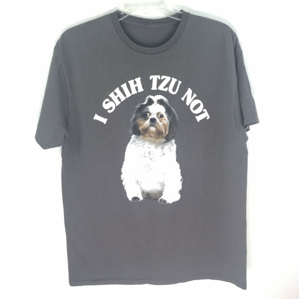 Men’s Graphic Dog T Shirt - Gray- Size Large Crew Neck - Shih Tzu Dog - No Tags